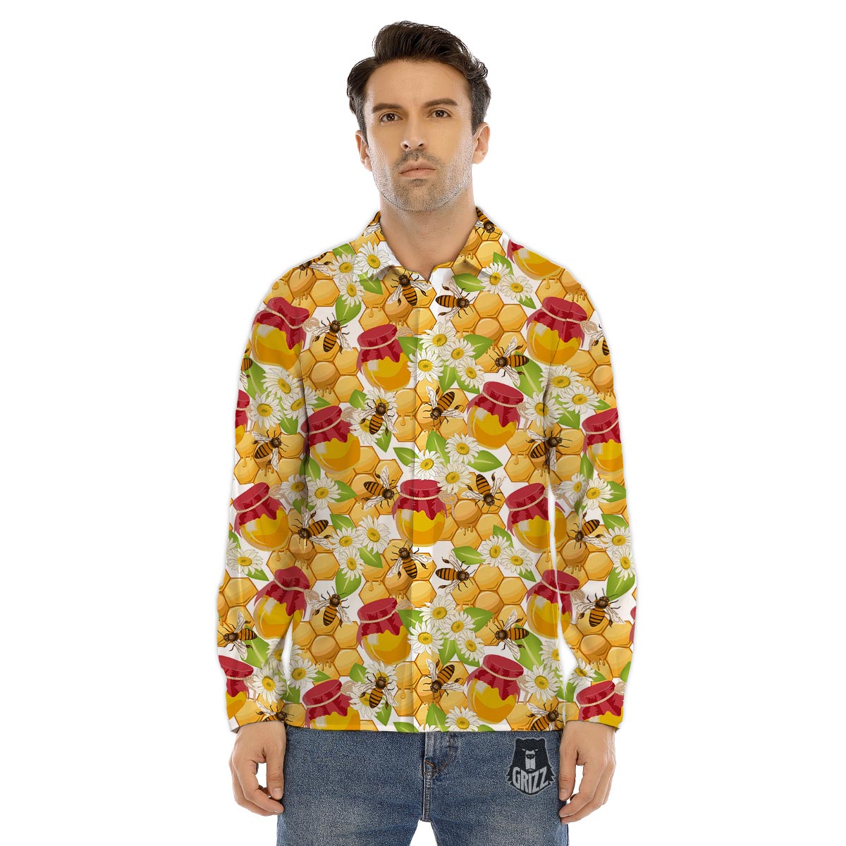 Bee Hive Sweet Honey Print Pattern Men's Dress Shirts-grizzshop