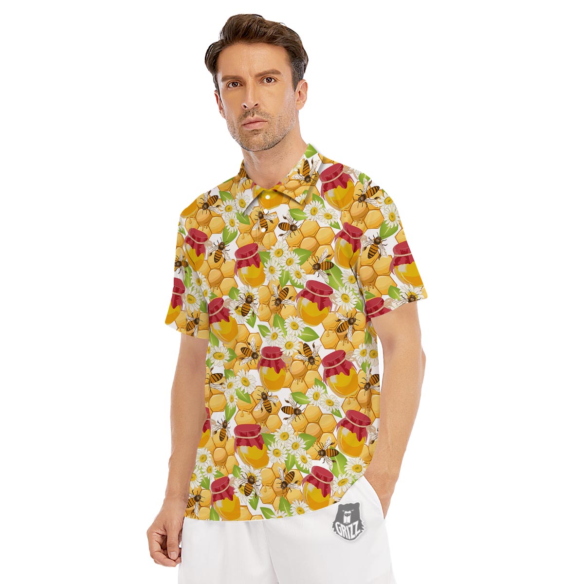 Bee Hive Sweet Honey Print Pattern Men's Golf Shirts-grizzshop