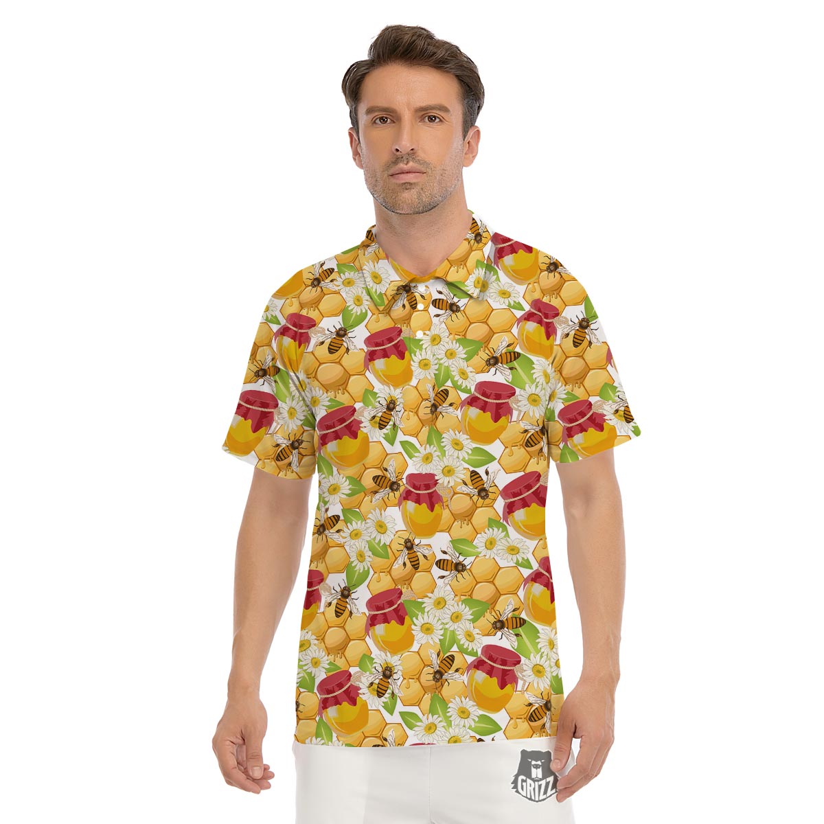 Bee Hive Sweet Honey Print Pattern Men's Golf Shirts-grizzshop
