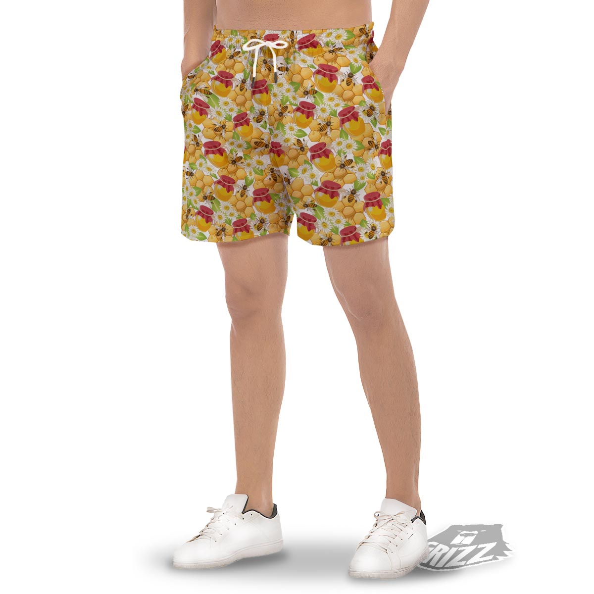Bee Hive Sweet Honey Print Pattern Men's Gym Shorts-grizzshop