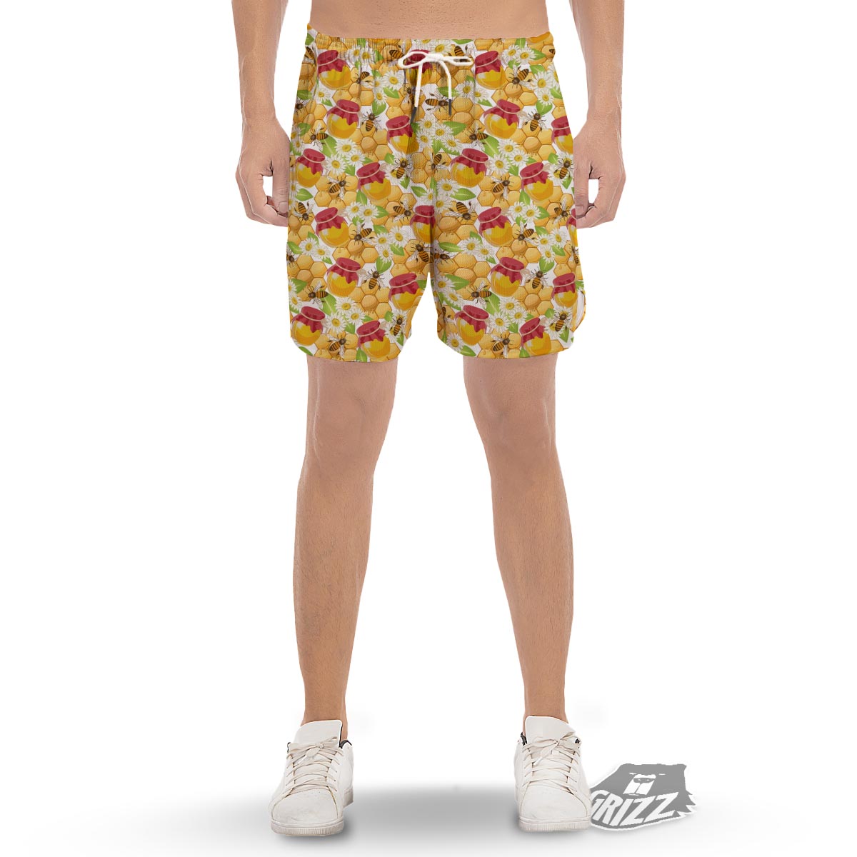 Bee Hive Sweet Honey Print Pattern Men's Gym Shorts-grizzshop