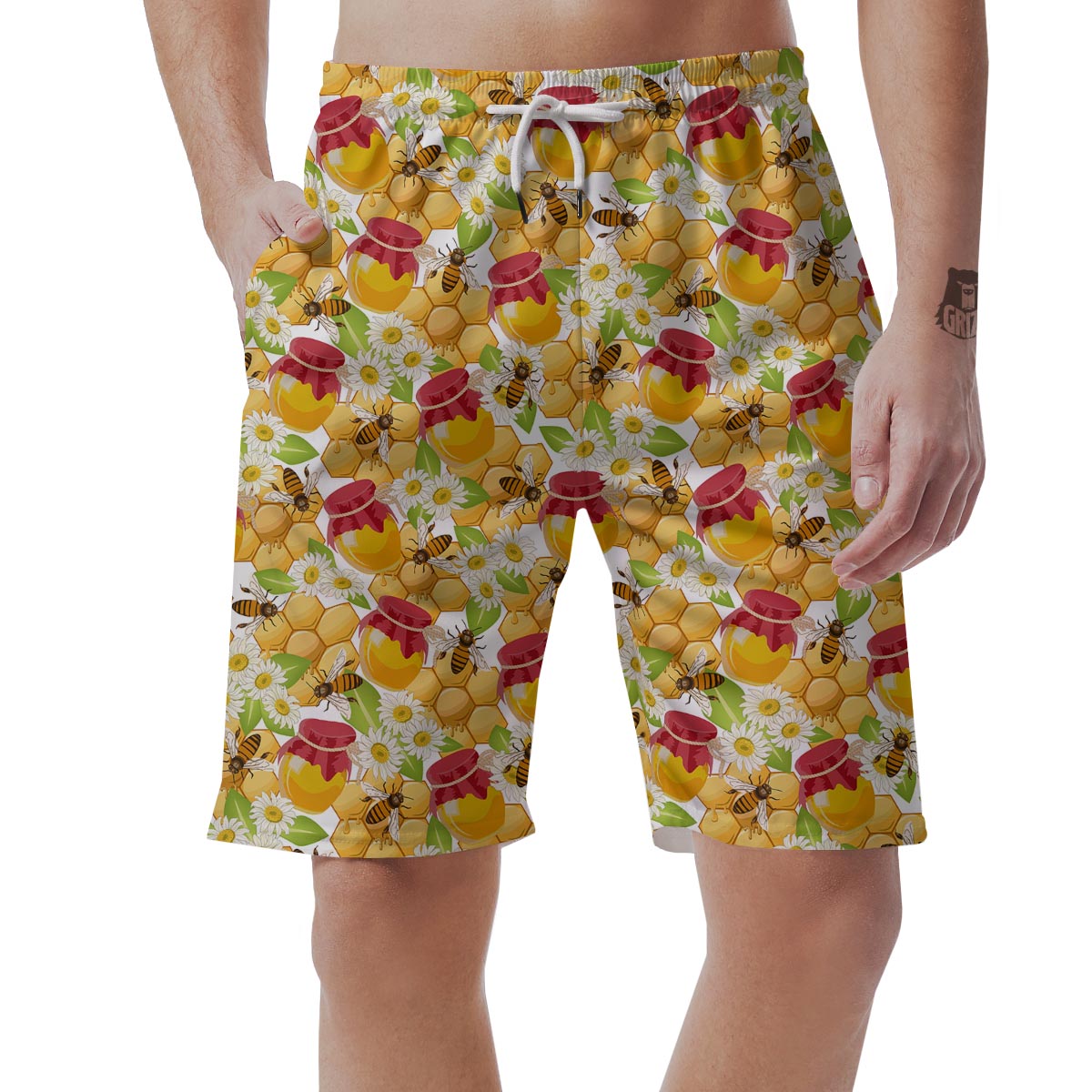 Bee Hive Sweet Honey Print Pattern Men's Shorts-grizzshop