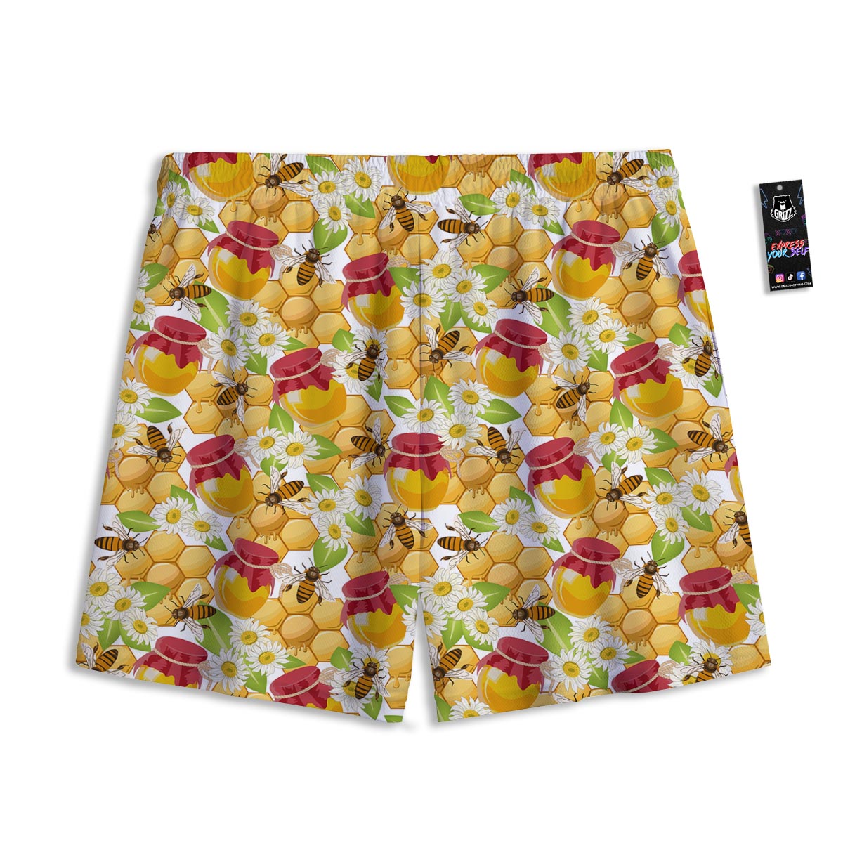 Bee Hive Sweet Honey Print Pattern Mesh Shorts