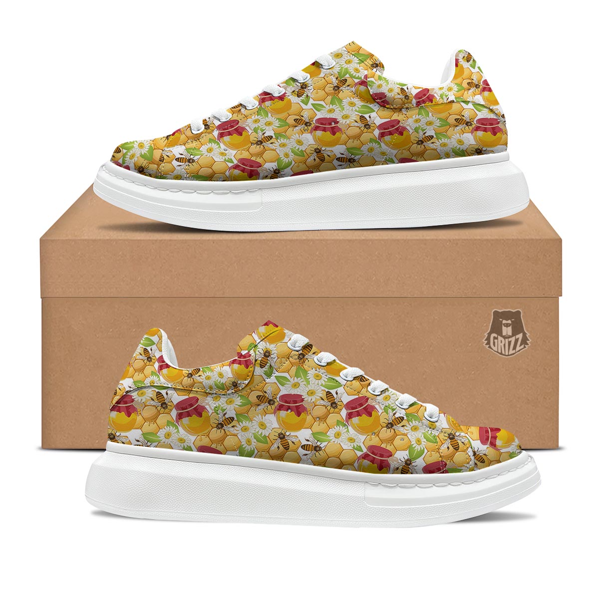 Bee Hive Sweet Honey Print Pattern Platform Shoes-grizzshop