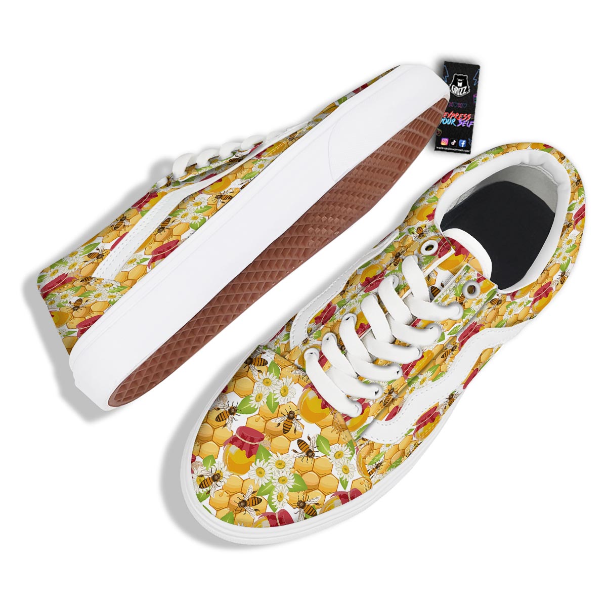 Bee Hive Sweet Honey Print Pattern Skate Shoes-grizzshop