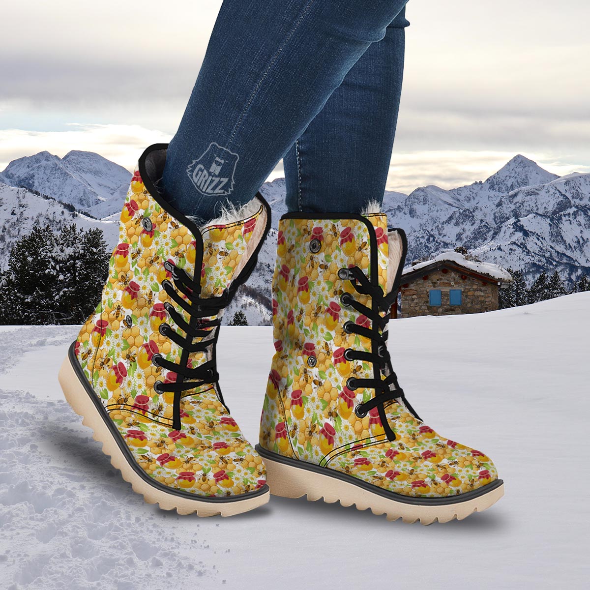 Bee Hive Sweet Honey Print Pattern Snow Boots-grizzshop