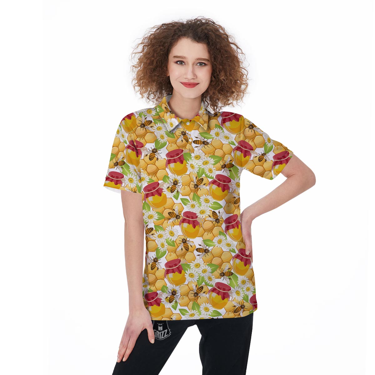 Bee Hive Sweet Honey Print Pattern Women's Golf Shirts-grizzshop