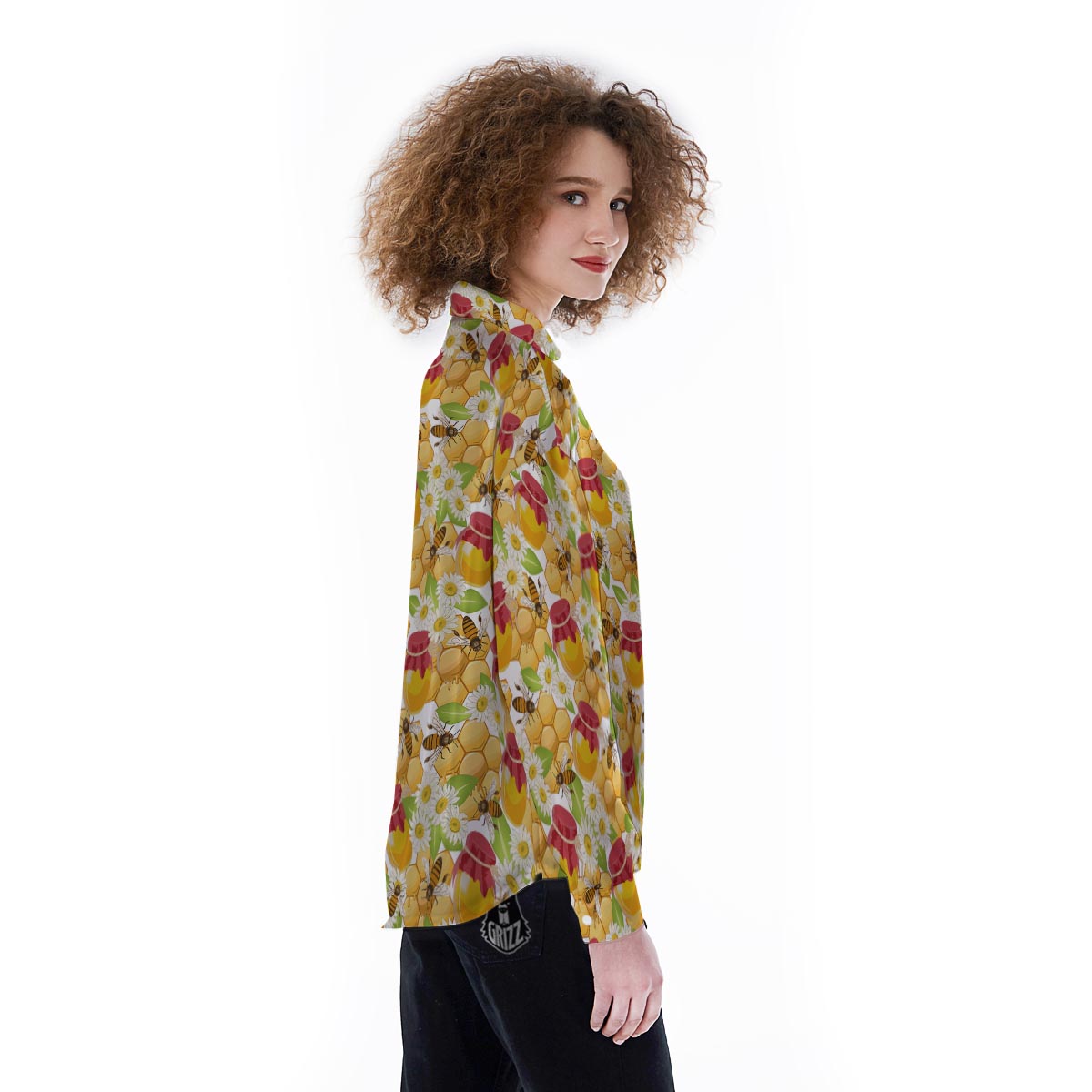 Bee Hive Sweet Honey Print Pattern Women's Long Sleeve Shirts-grizzshop