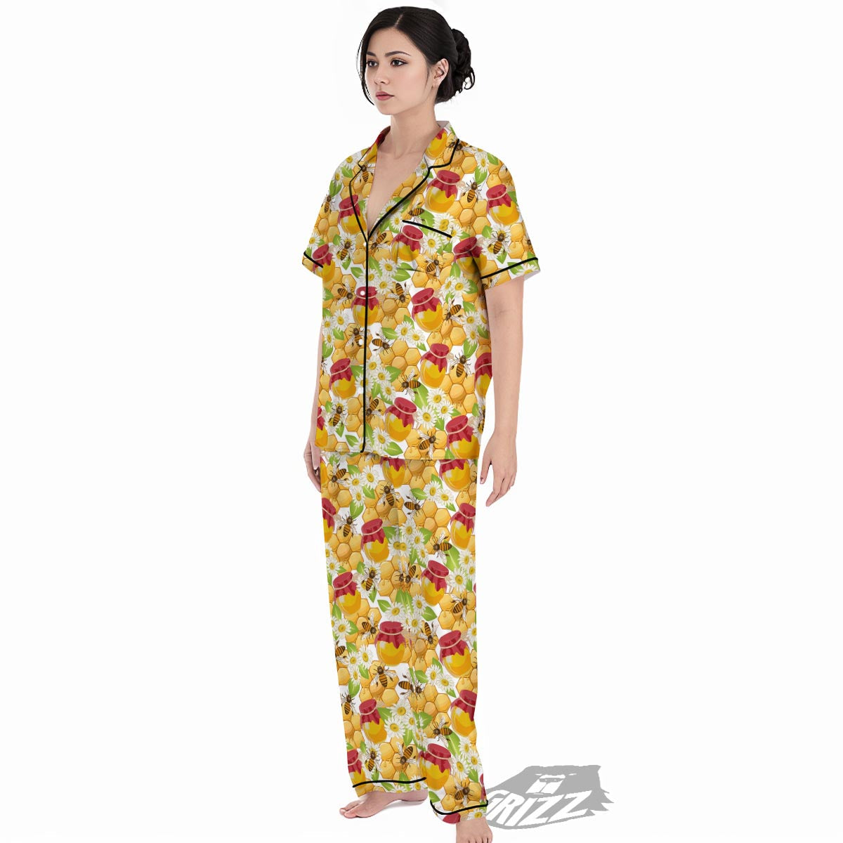 Bee Hive Sweet Honey Print Pattern Women's Pajamas Set-grizzshop