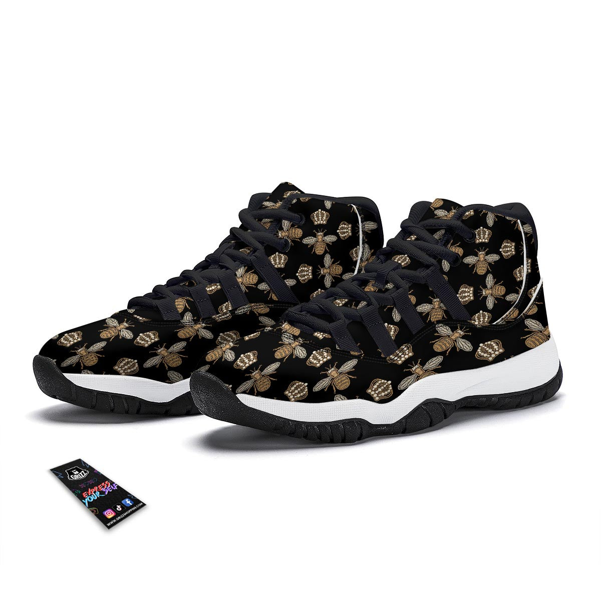Bee Honey Gifts Pattern Print Black Bball Shoes-grizzshop