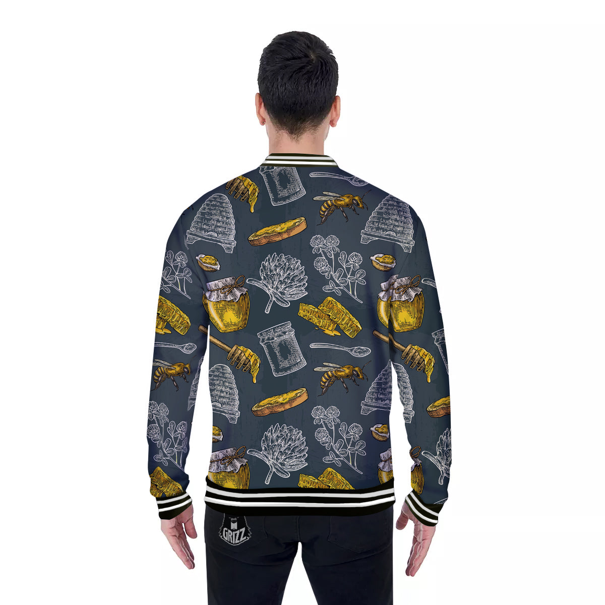 Bee Honey Vintage Print Pattern Baseball Jacket-grizzshop