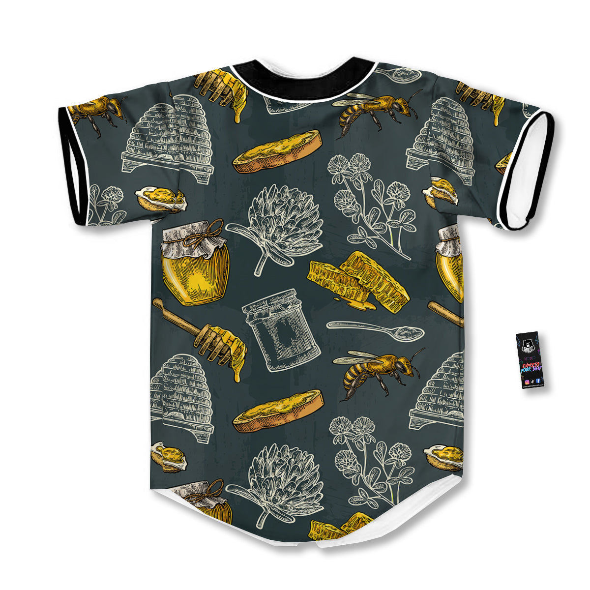 Bee Honey Vintage Print Pattern Baseball Jersey-grizzshop