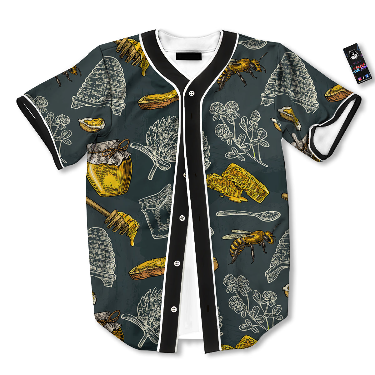 Bee Honey Vintage Print Pattern Baseball Jersey-grizzshop