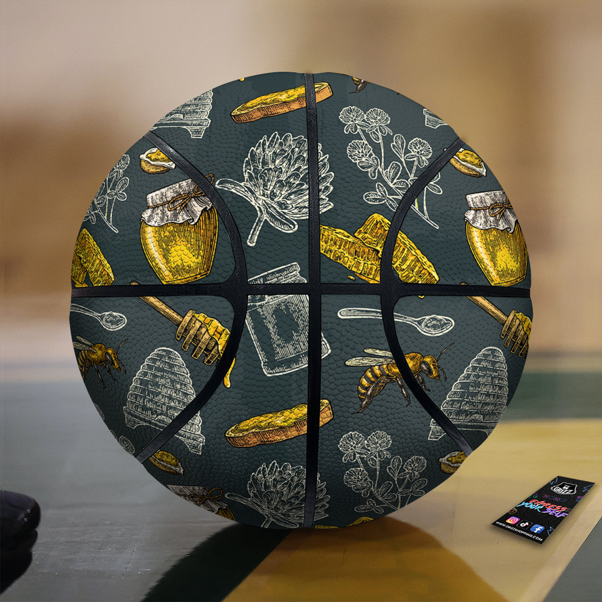 Bee Honey Vintage Print Pattern Basketball