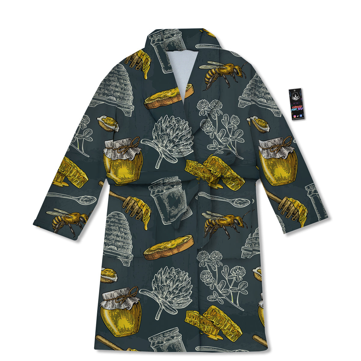 Bee Honey Vintage Print Pattern Bathrobe-grizzshop