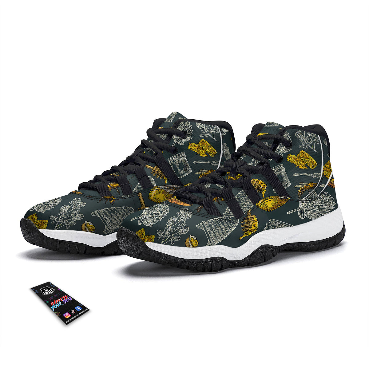 Bee Honey Vintage Print Pattern Black Bball Shoes-grizzshop