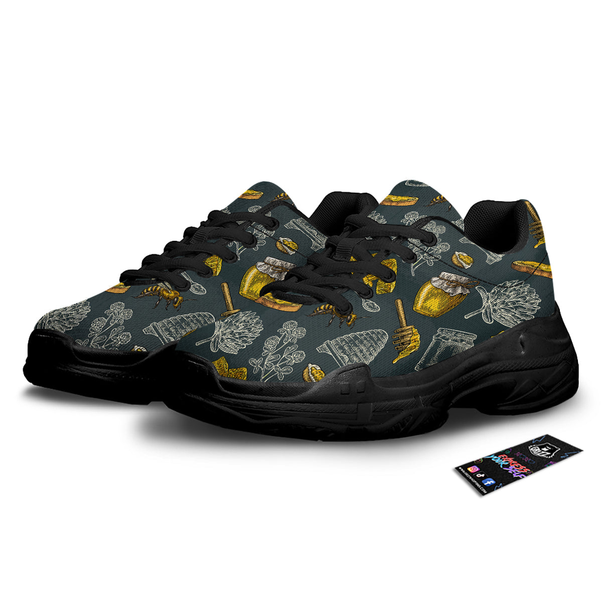 Bee Honey Vintage Print Pattern Black Chunky Shoes-grizzshop