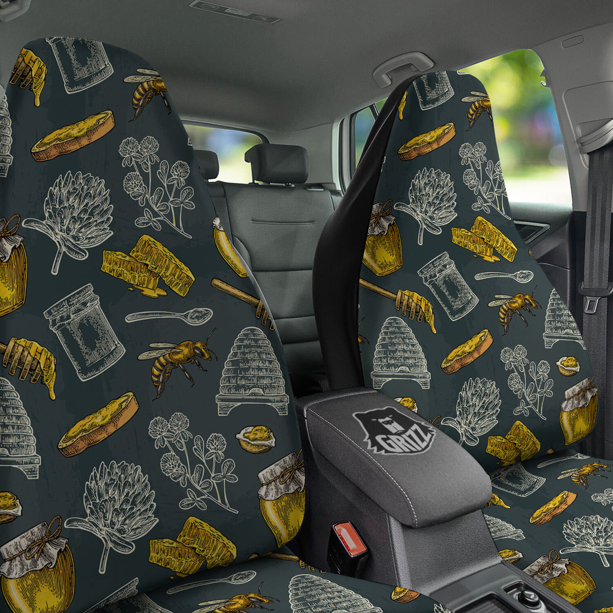 Bee Honey Vintage Print Pattern Car Seat Covers-grizzshop