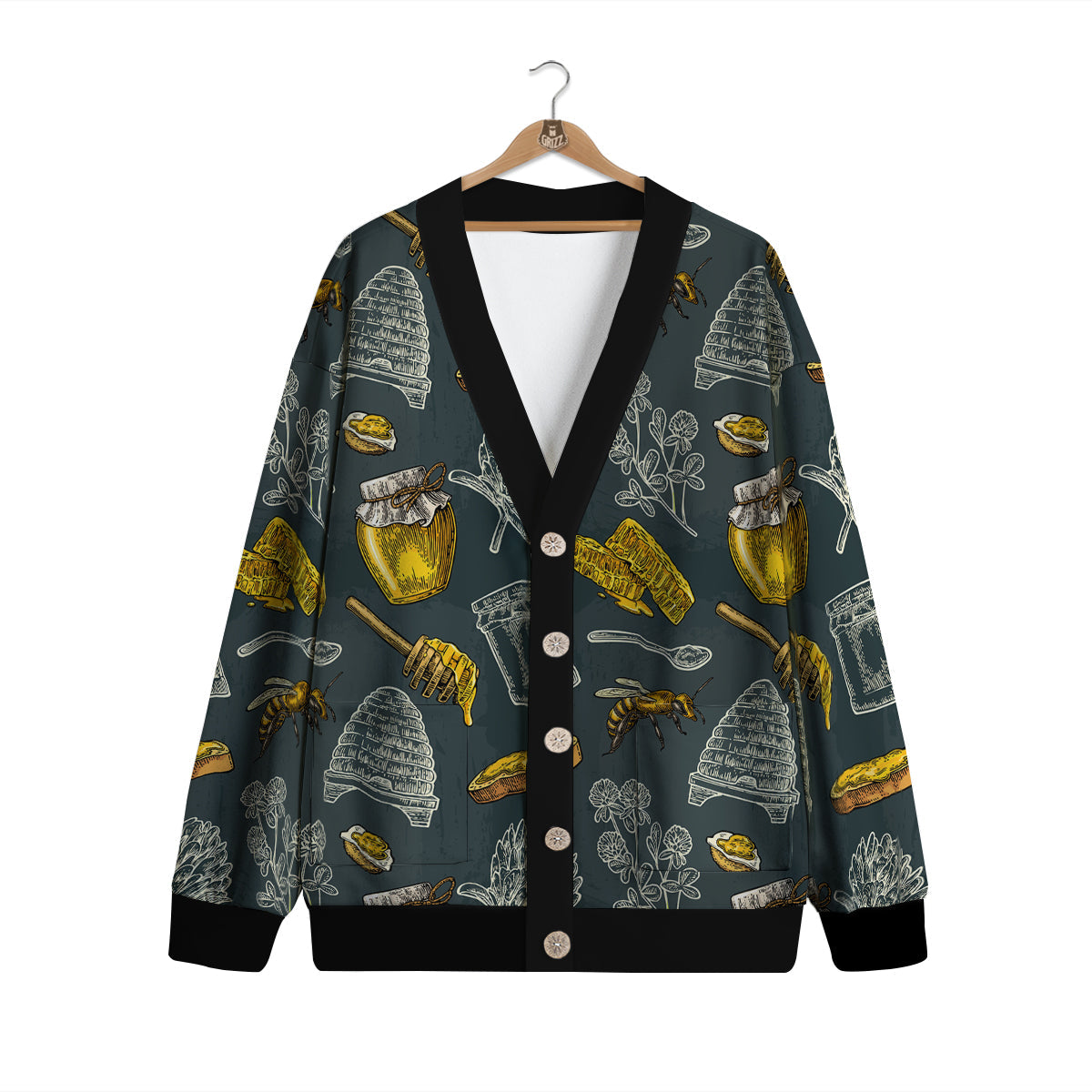 Bee Honey Vintage Print Pattern Cardigan-grizzshop