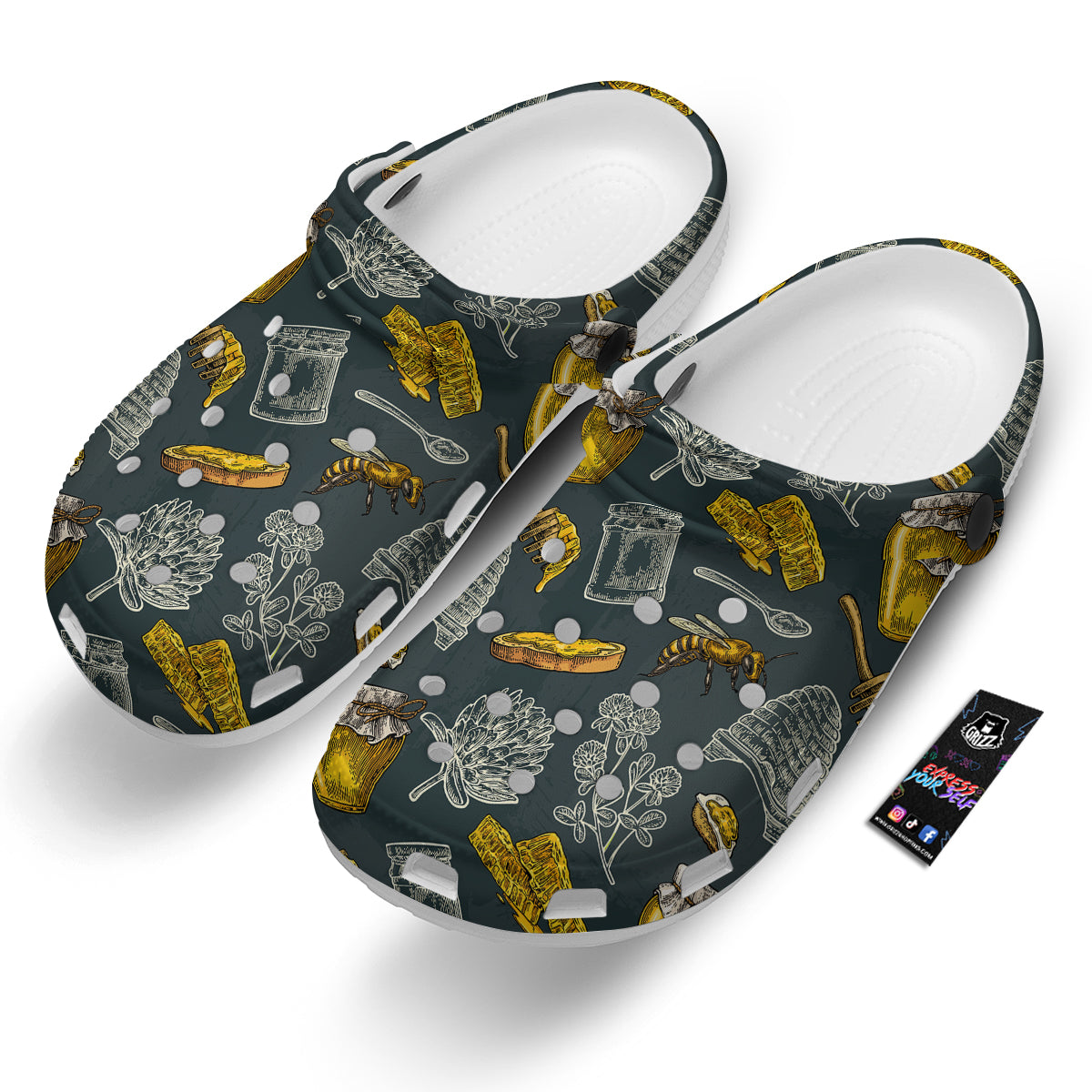 Bee Honey Vintage Print Pattern Clog-grizzshop