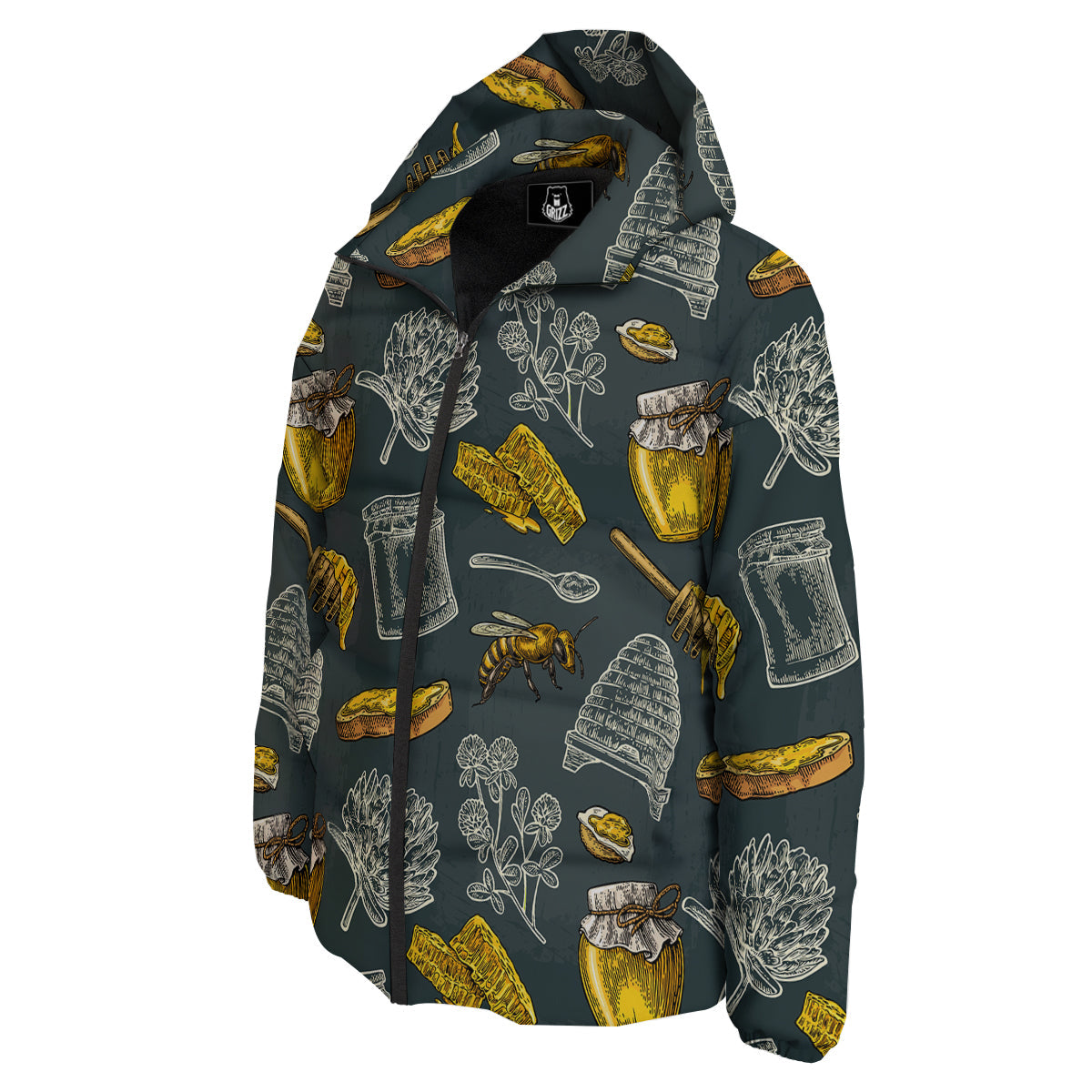 Bee Honey Vintage Print Pattern Down Jacket-grizzshop