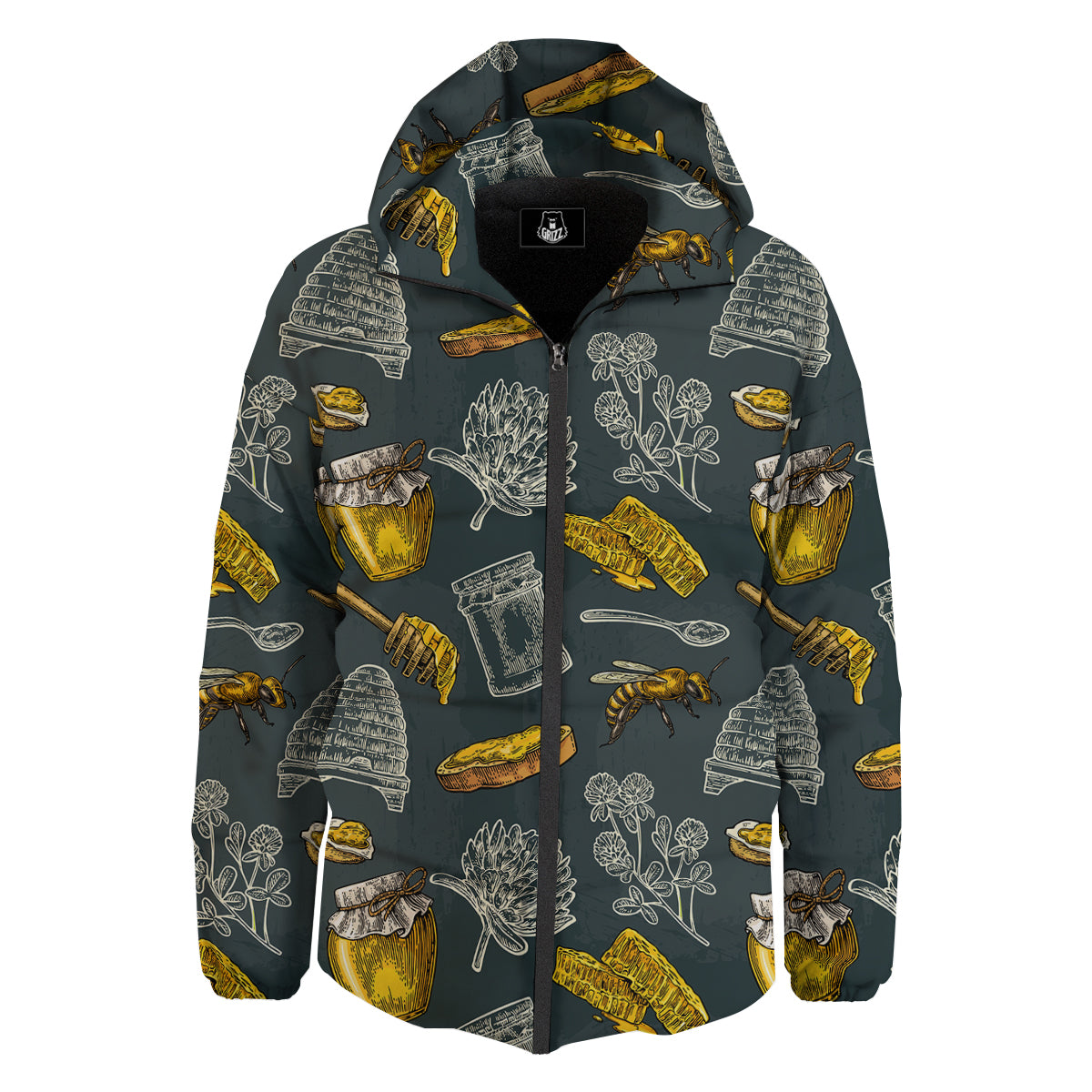 Bee Honey Vintage Print Pattern Down Jacket-grizzshop