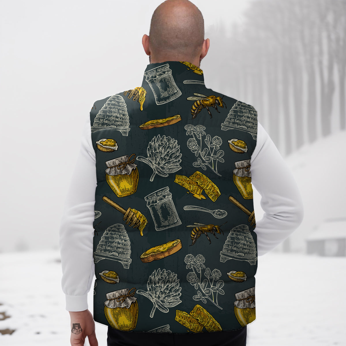 Bee Honey Vintage Print Pattern Down Vest