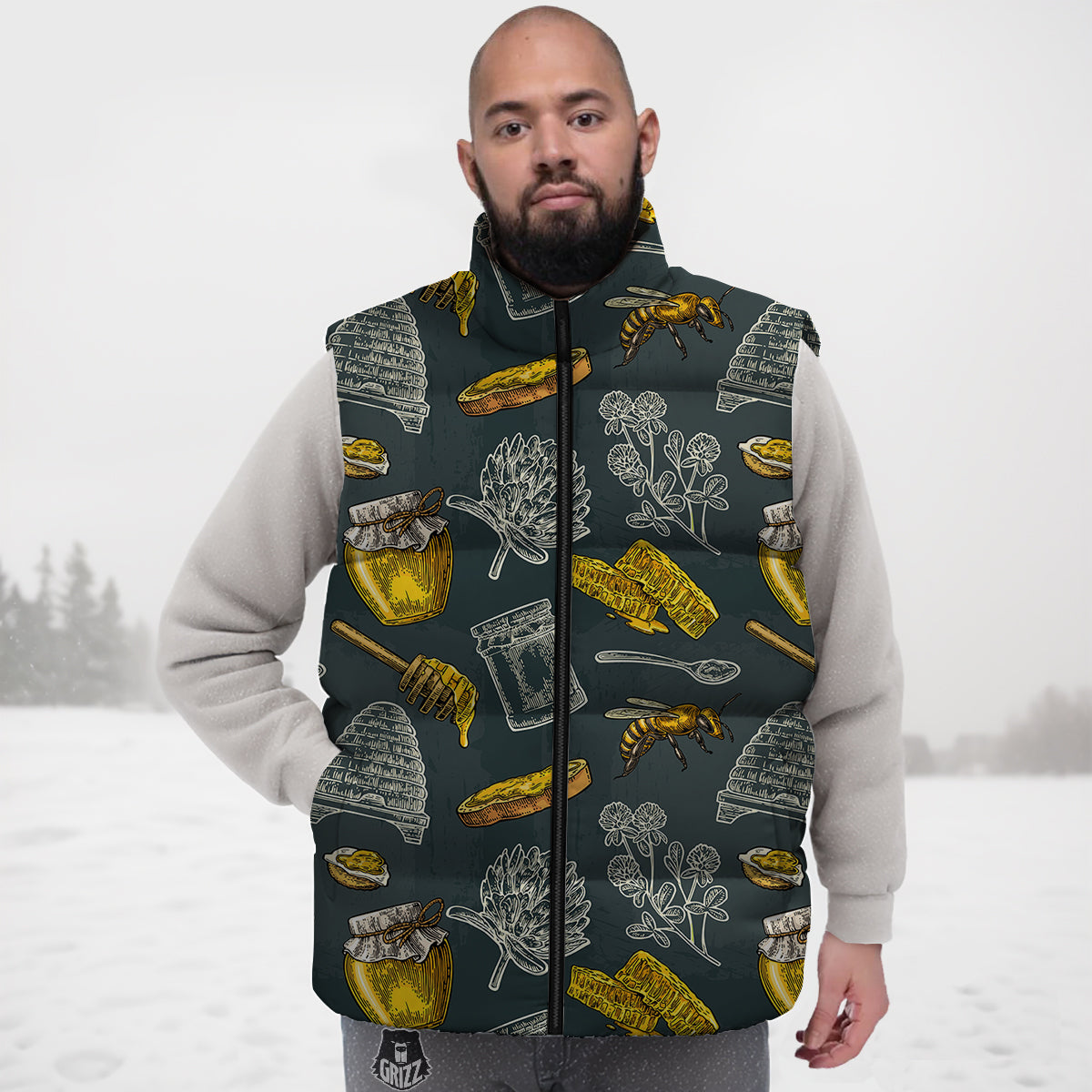 Bee Honey Vintage Print Pattern Down Vest