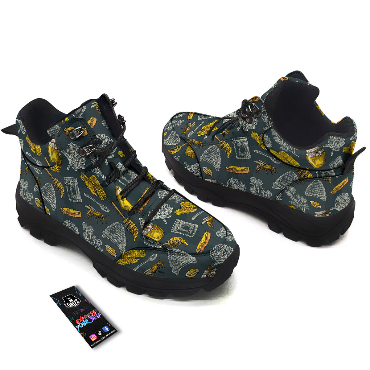 Bee Honey Vintage Print Pattern Hiking Shoes-grizzshop
