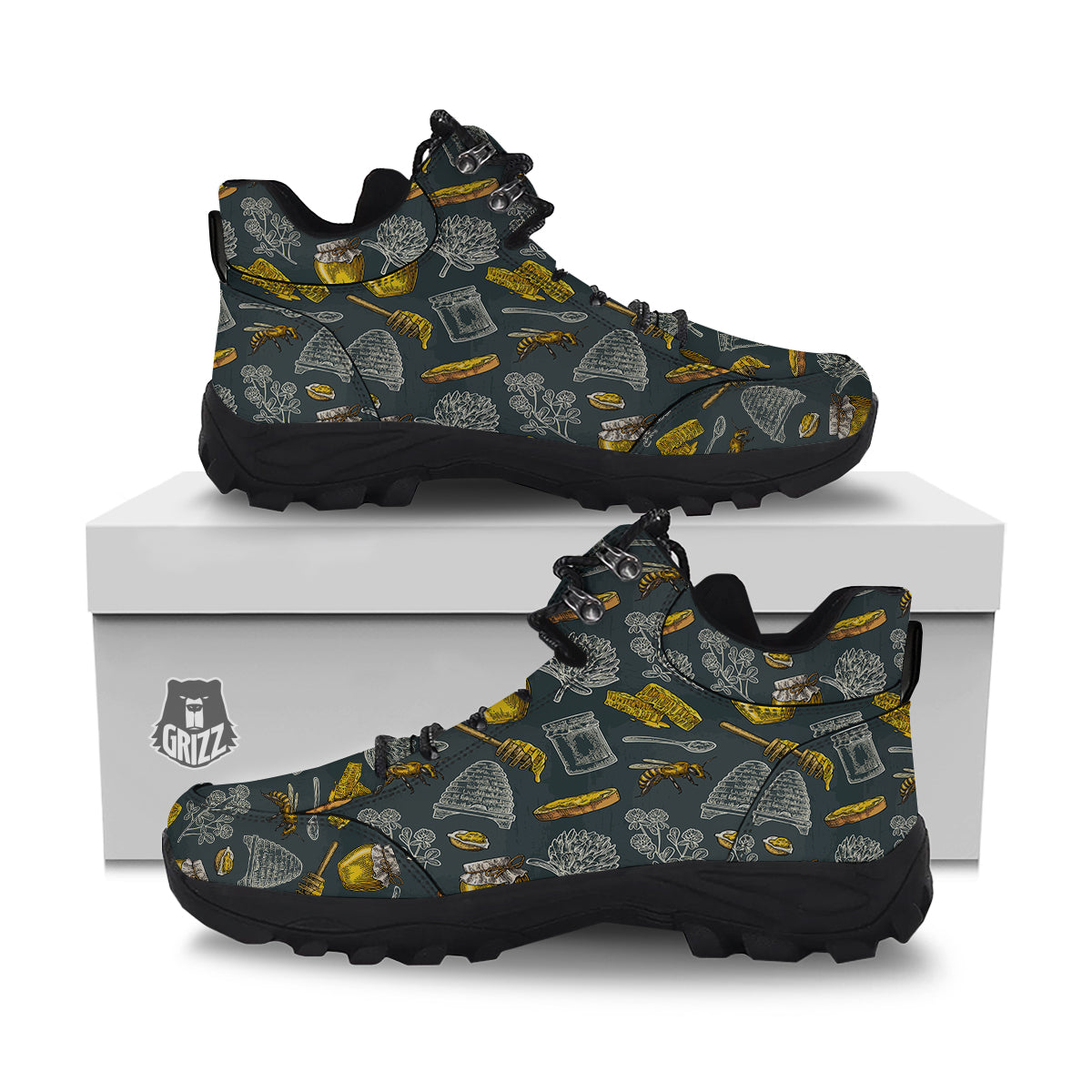Bee Honey Vintage Print Pattern Hiking Shoes-grizzshop