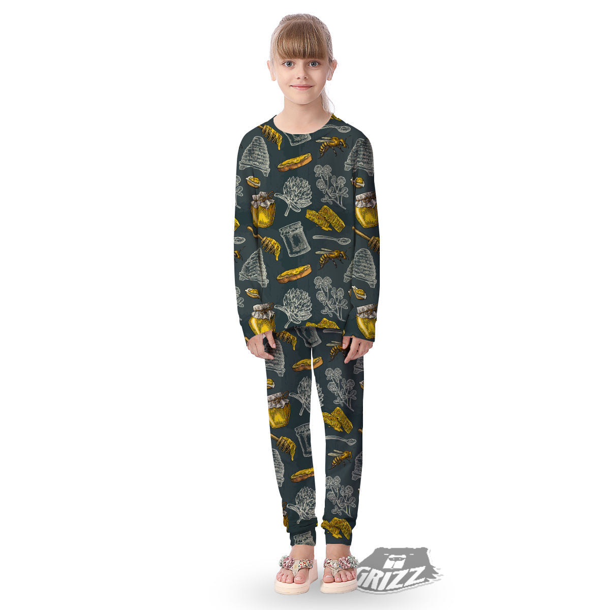 Bee Honey Vintage Print Pattern Kid's Pajamas-grizzshop