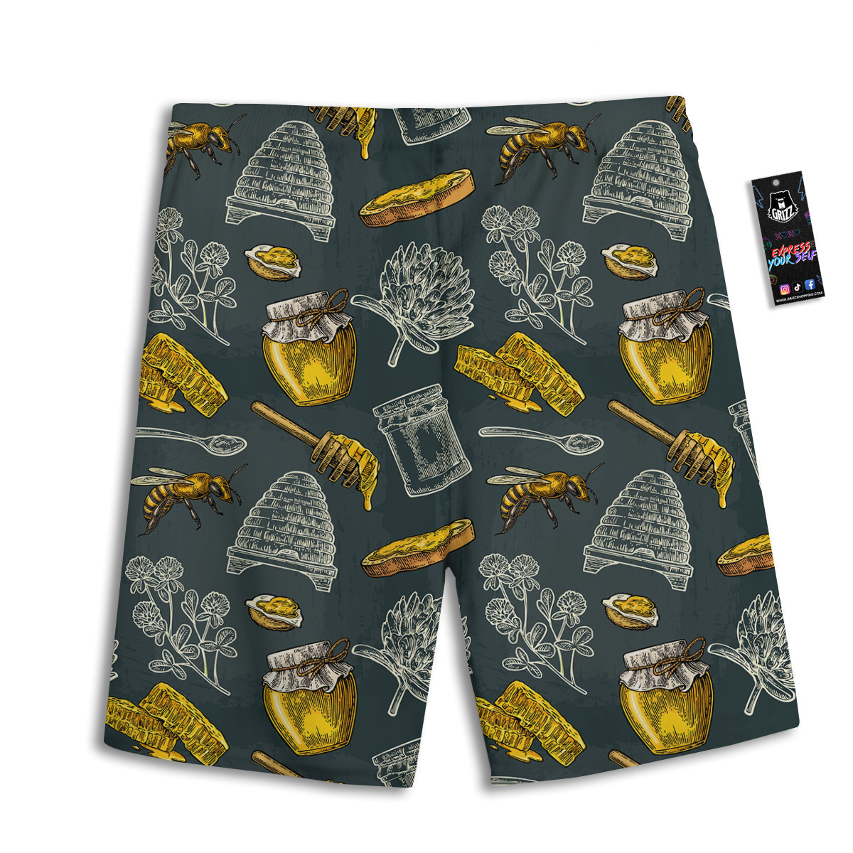 Bee Honey Vintage Print Pattern Men's Athletic Shorts