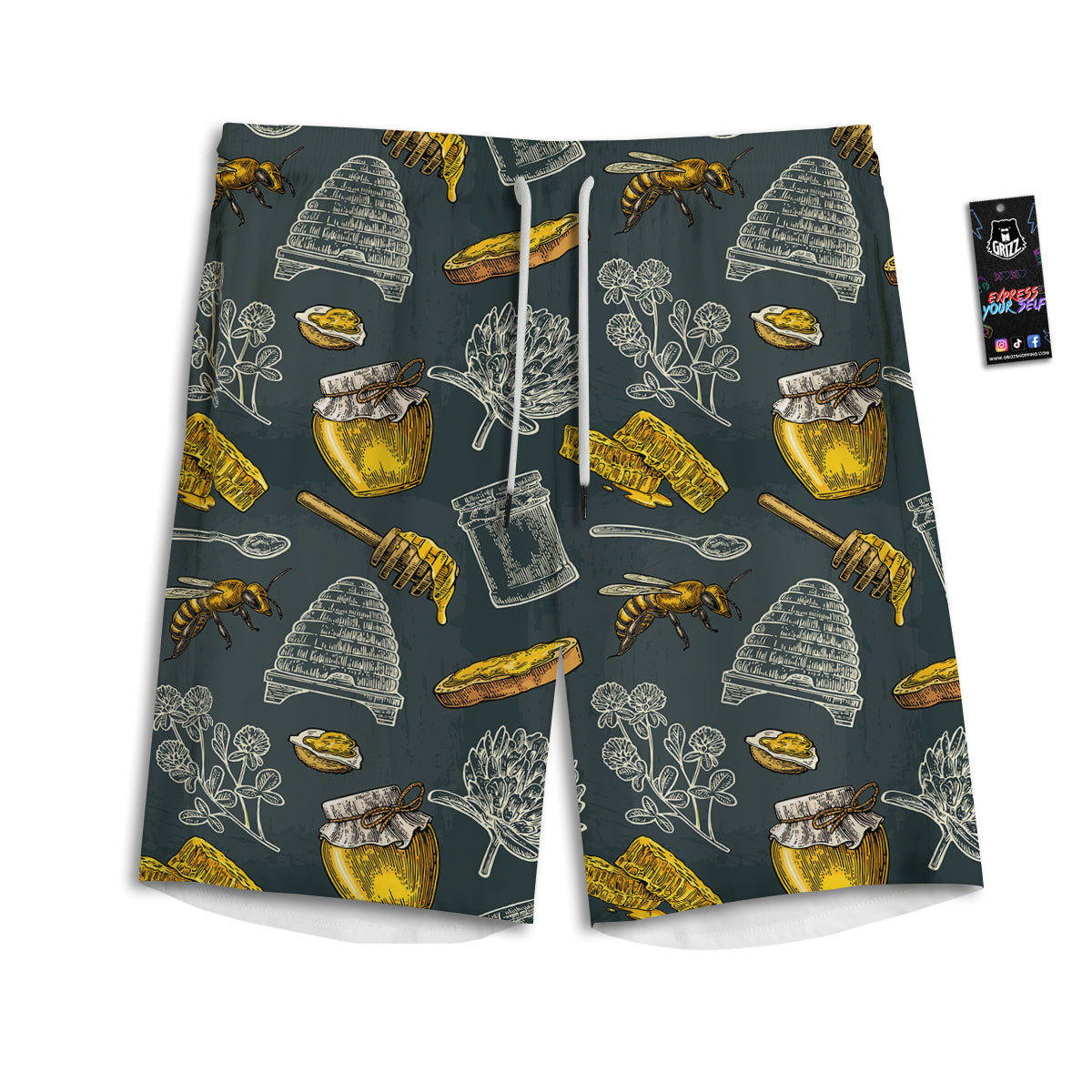 Bee Honey Vintage Print Pattern Men's Athletic Shorts