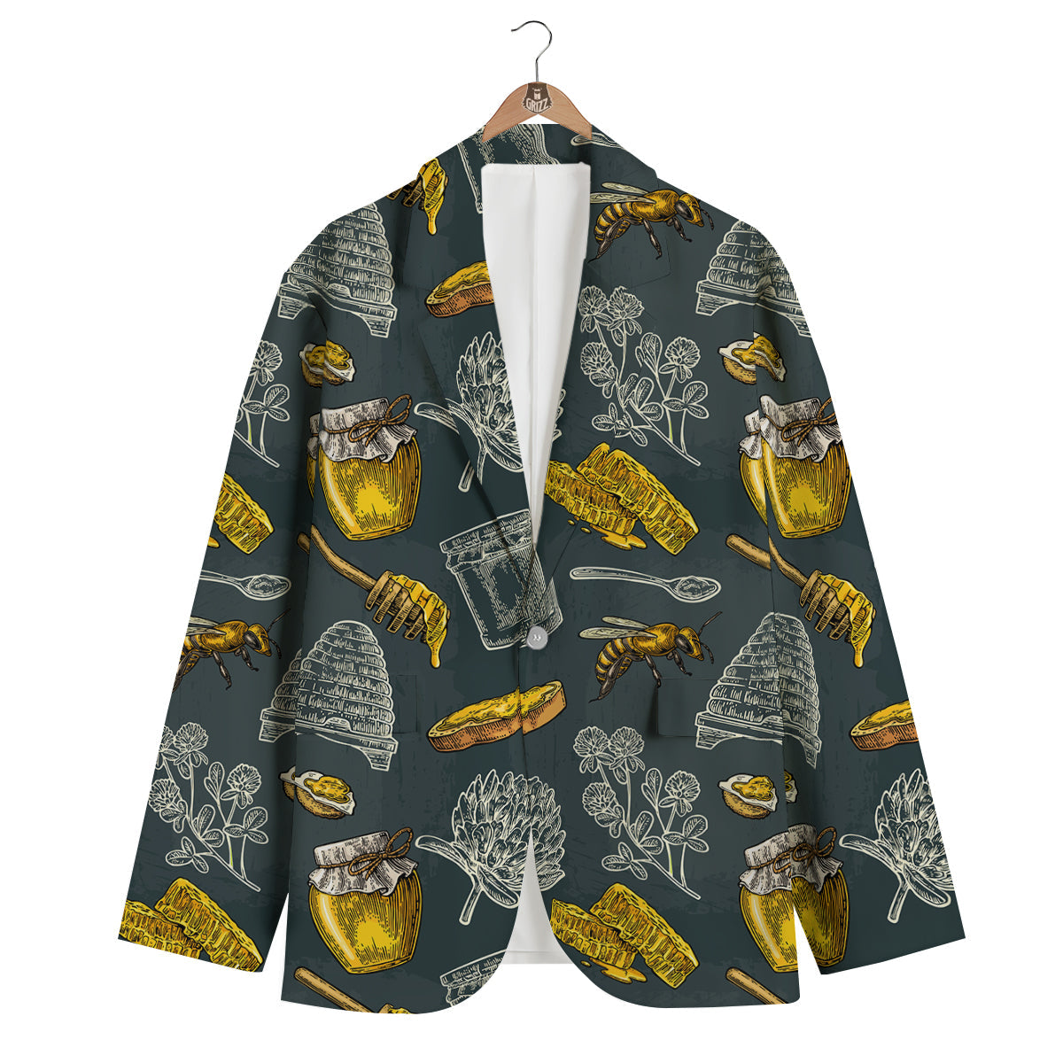 Bee Honey Vintage Print Pattern Men's Blazer-grizzshop