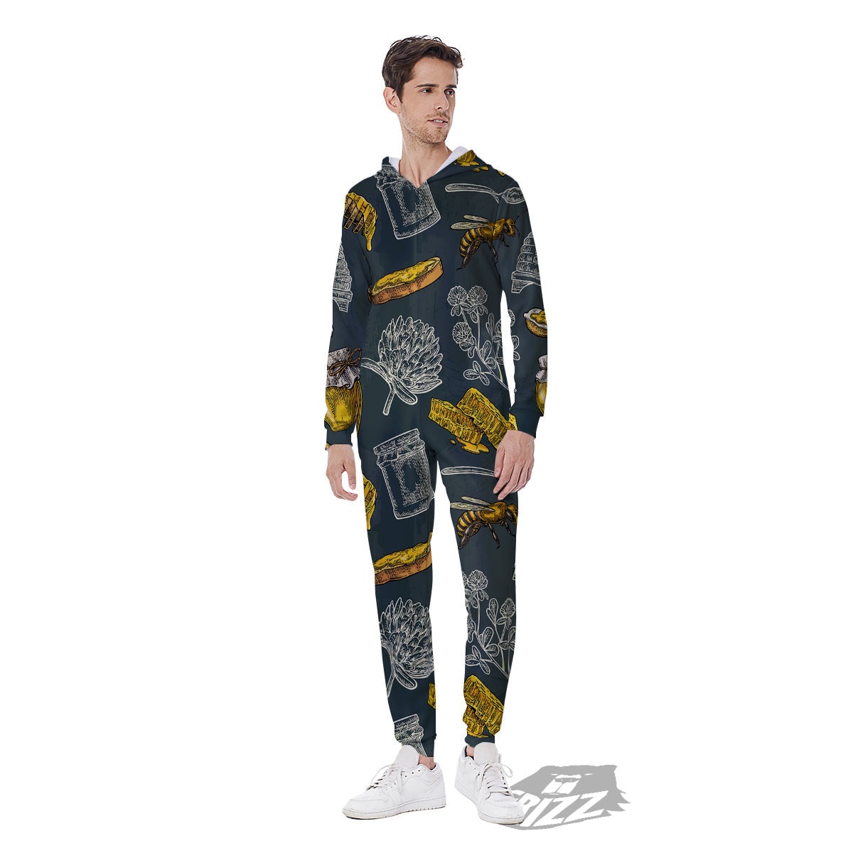 Bee Honey Vintage Print Pattern Men's Jumpsuit-grizzshop