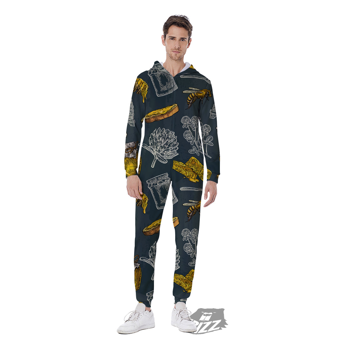 Bee Honey Vintage Print Pattern Men's Jumpsuit-grizzshop