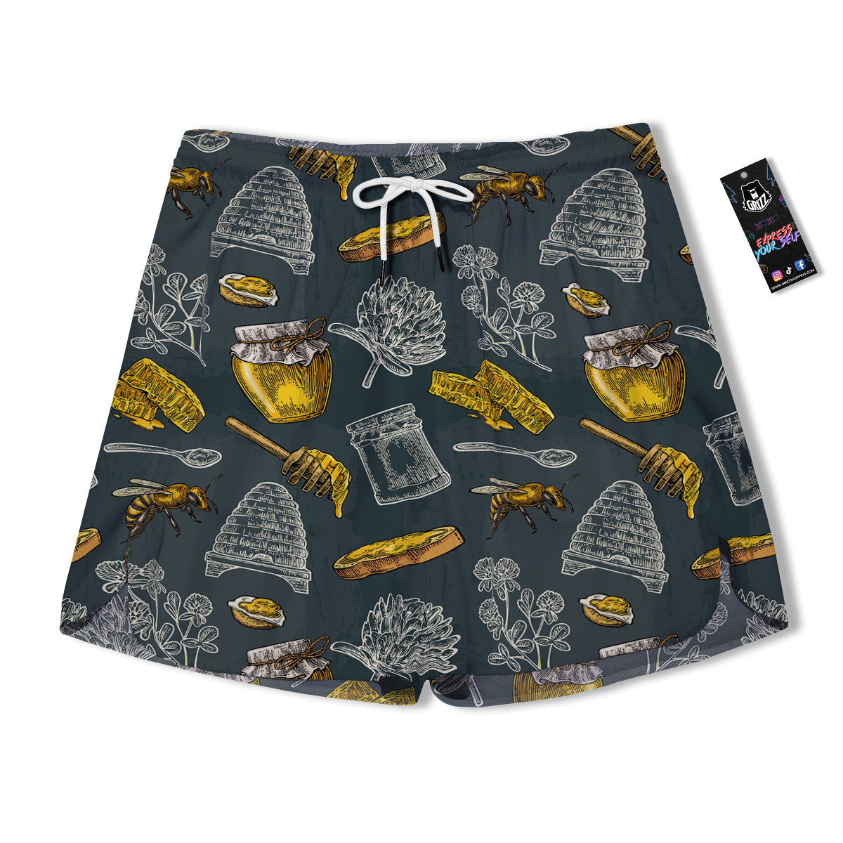Bee Honey Vintage Print Pattern Men's Running Shorts-grizzshop