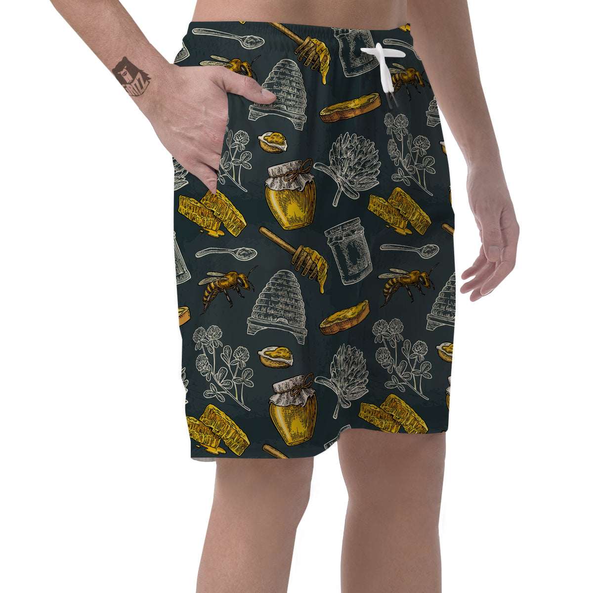 Bee Honey Vintage Print Pattern Men's Shorts-grizzshop