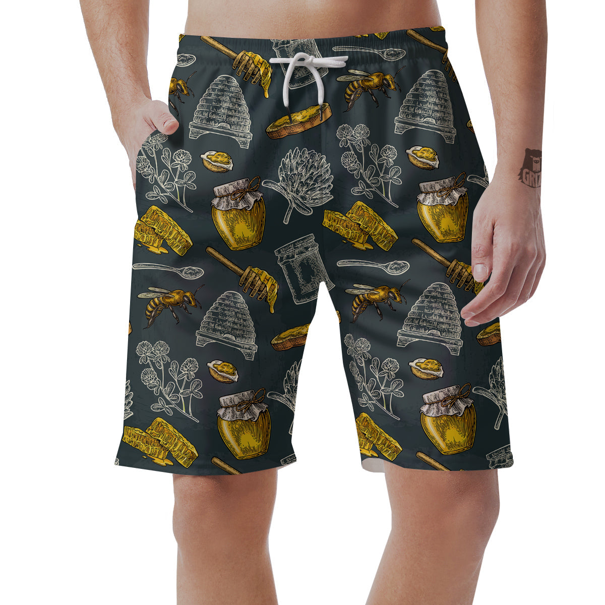 Bee Honey Vintage Print Pattern Men's Shorts-grizzshop