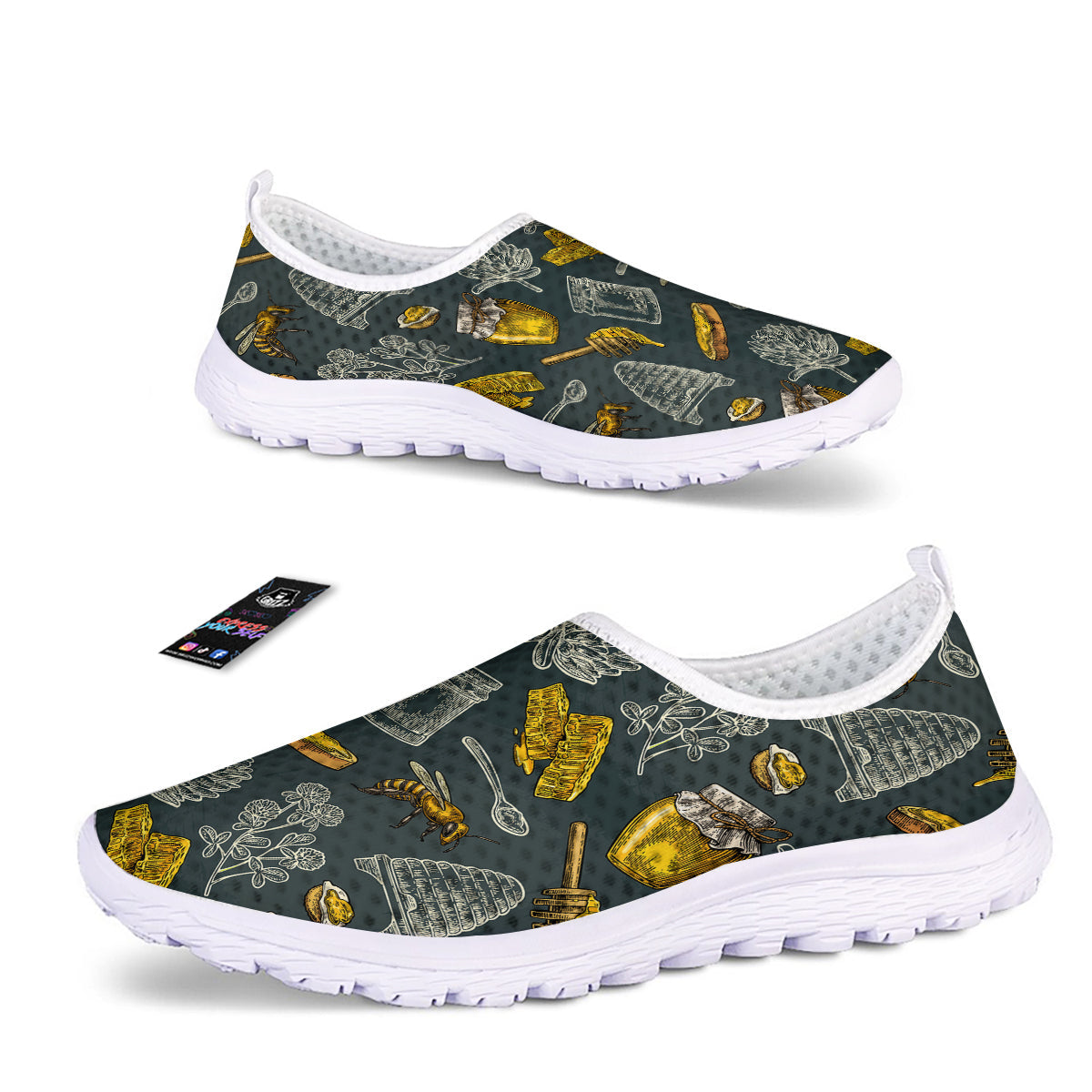 Bee Honey Vintage Print Pattern Nurse Shoes-grizzshop