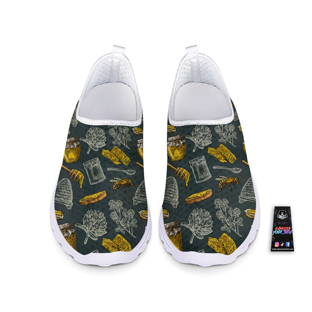 Bee Honey Vintage Print Pattern Nurse Shoes-grizzshop