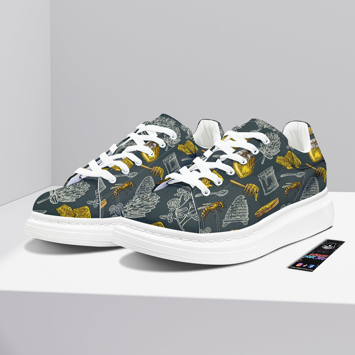 Bee Honey Vintage Print Pattern Platform Shoes-grizzshop