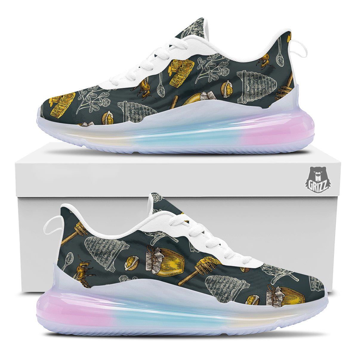 Bee Honey Vintage Print Pattern Running Sneakers-grizzshop