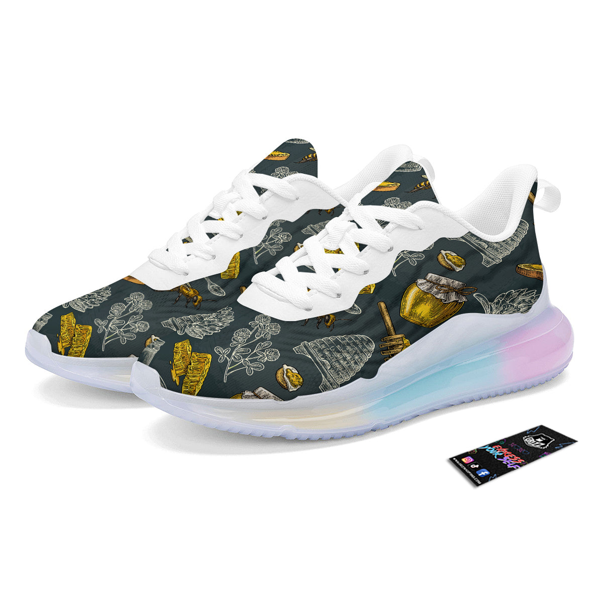 Bee Honey Vintage Print Pattern Running Sneakers-grizzshop