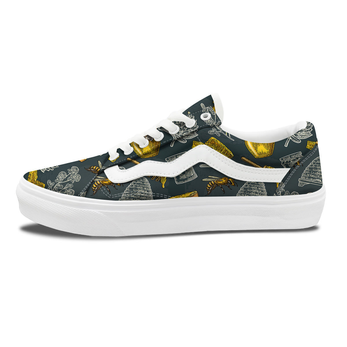 Bee Honey Vintage Print Pattern Skate Shoes-grizzshop
