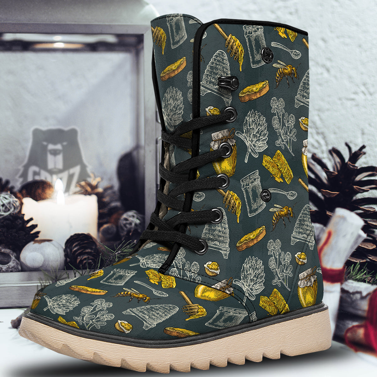 Bee Honey Vintage Print Pattern Snow Boots-grizzshop