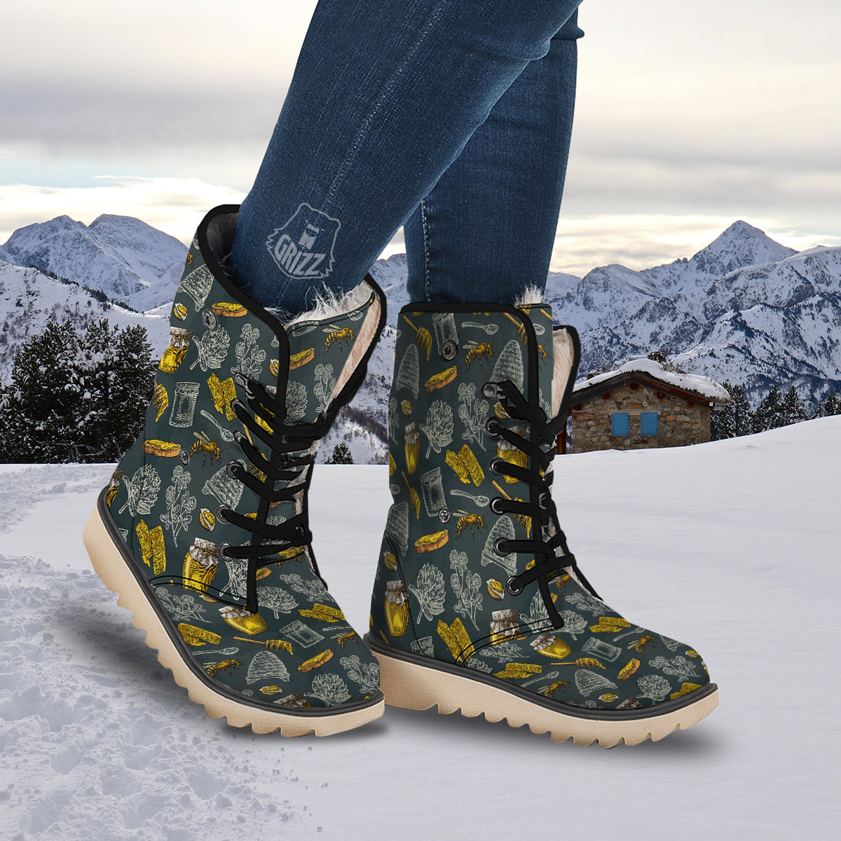 Bee Honey Vintage Print Pattern Snow Boots-grizzshop