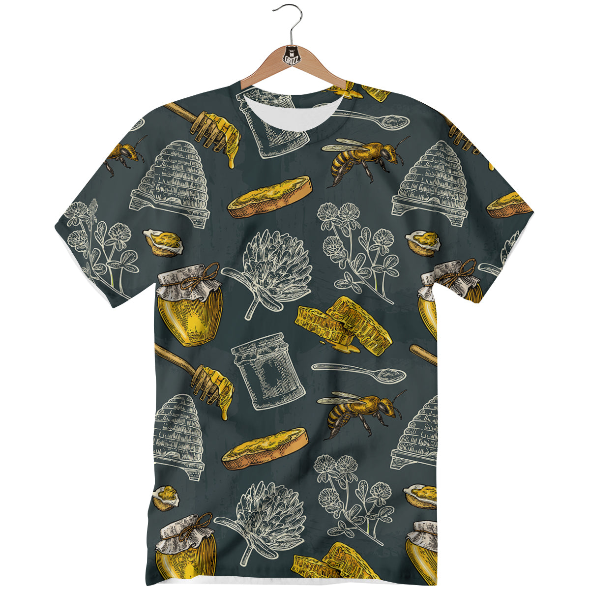 Bee Honey Vintage Print Pattern T-Shirt-grizzshop