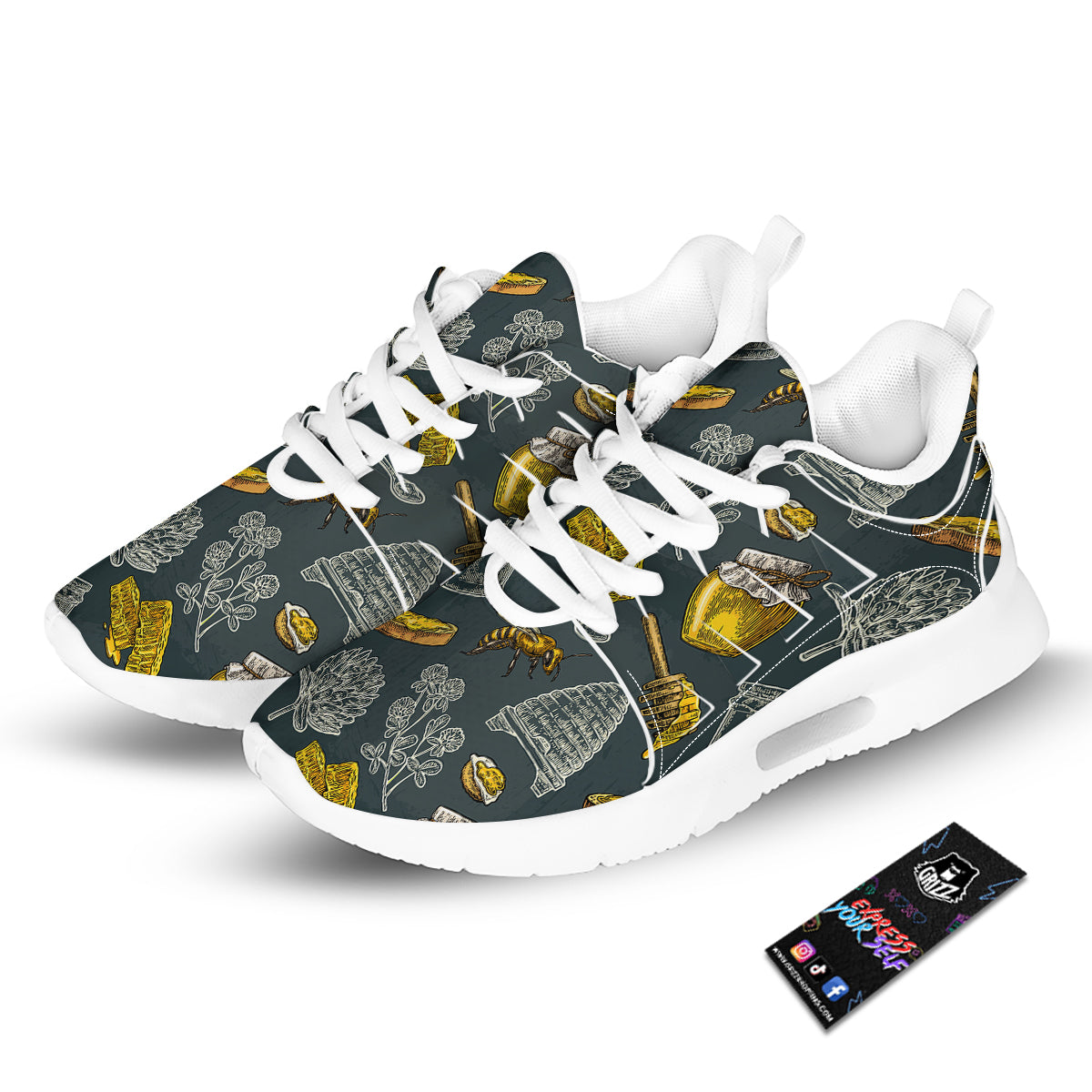 Bee Honey Vintage Print Pattern Tennis Shoes-grizzshop