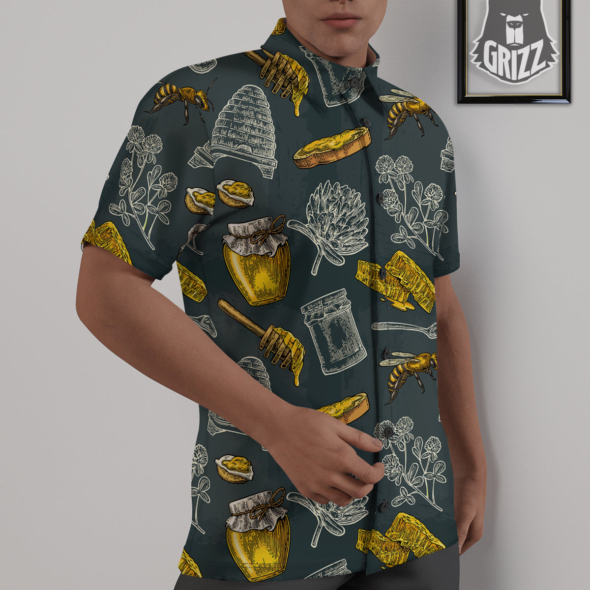 Bee Honey Vintage Print Pattern Untucked Shirts-grizzshop